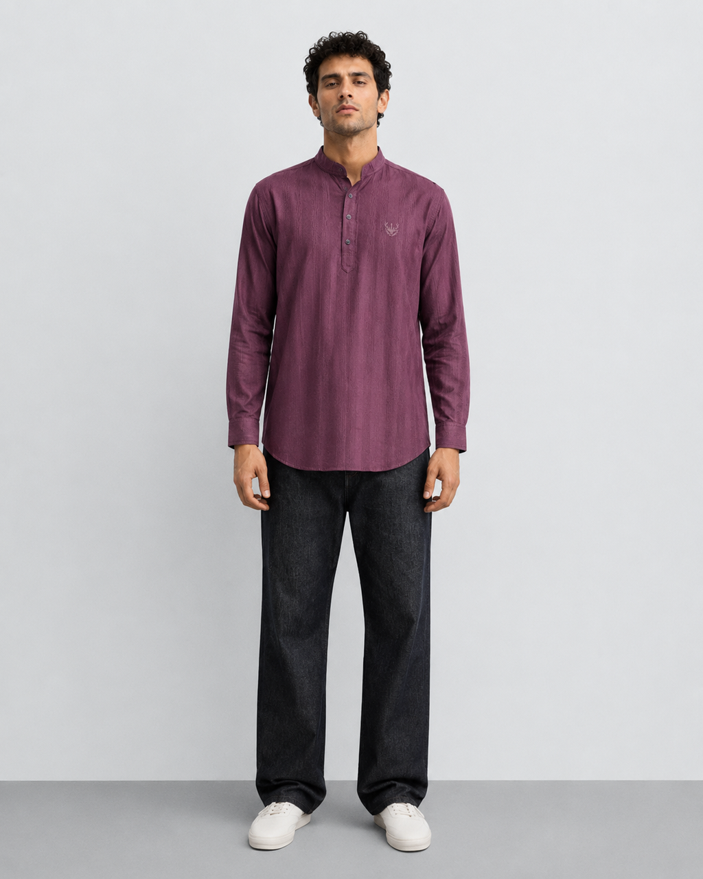 Plum Textured Short Kurta