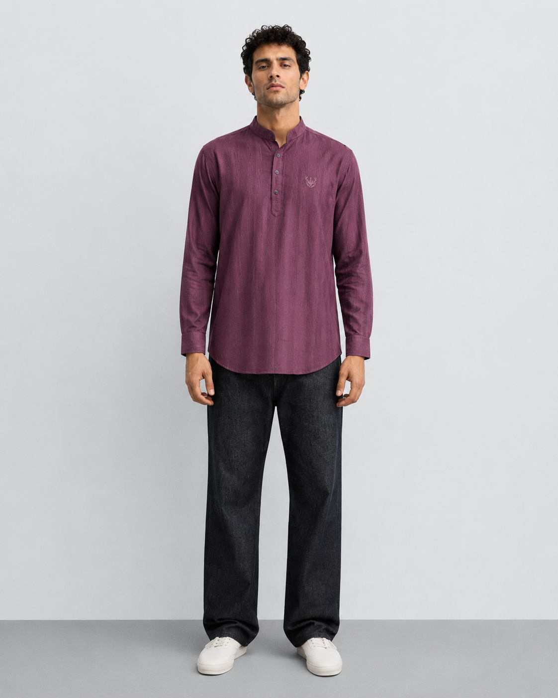 Plum Textured Short Kurta