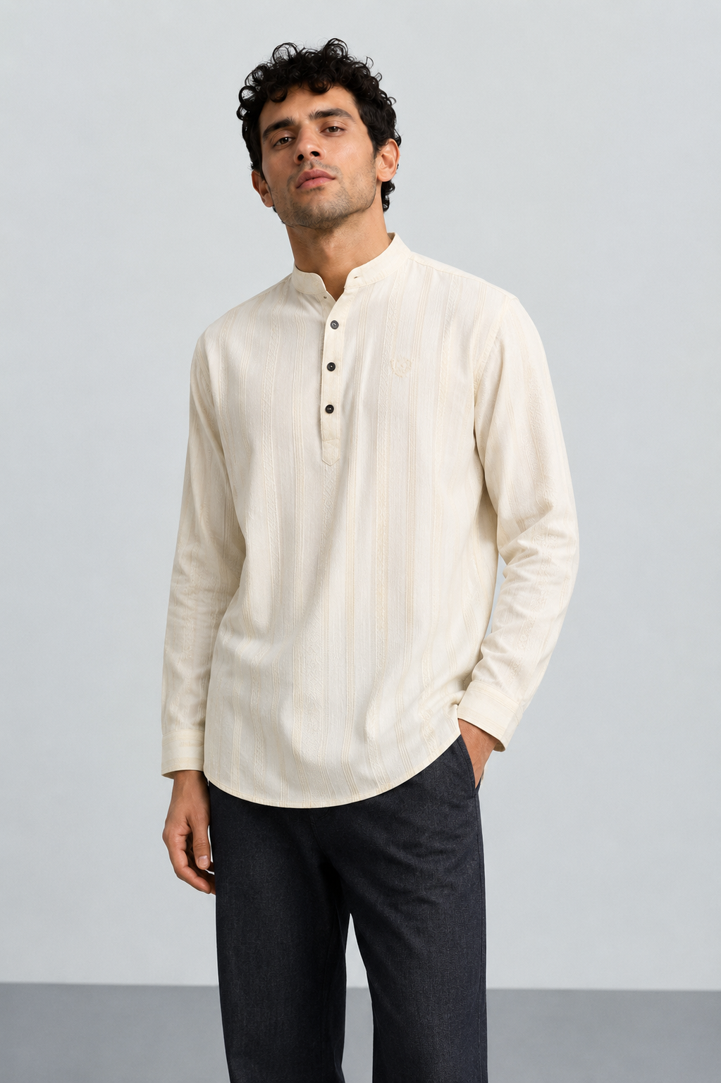 Ivory Textured Short Kurta