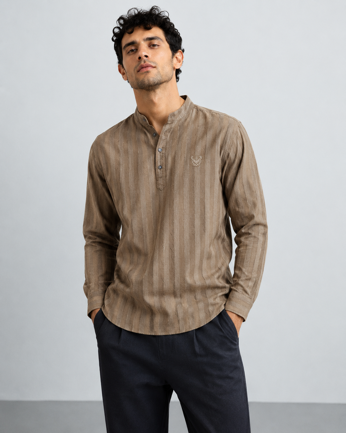 Taupe Textured Short Kurta