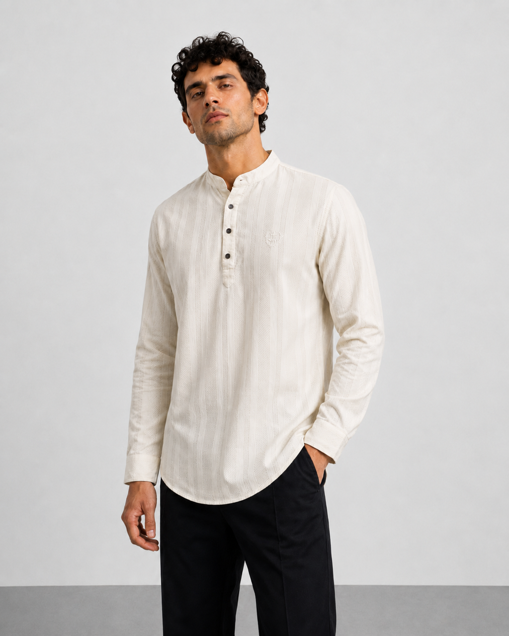 Ivory Textured Short Kurta