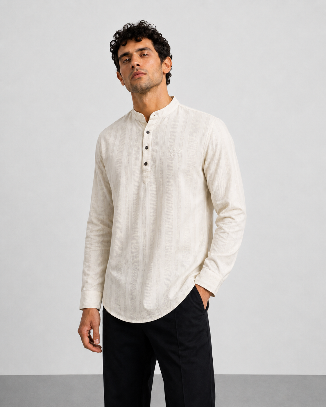 Ivory Textured Short Kurta