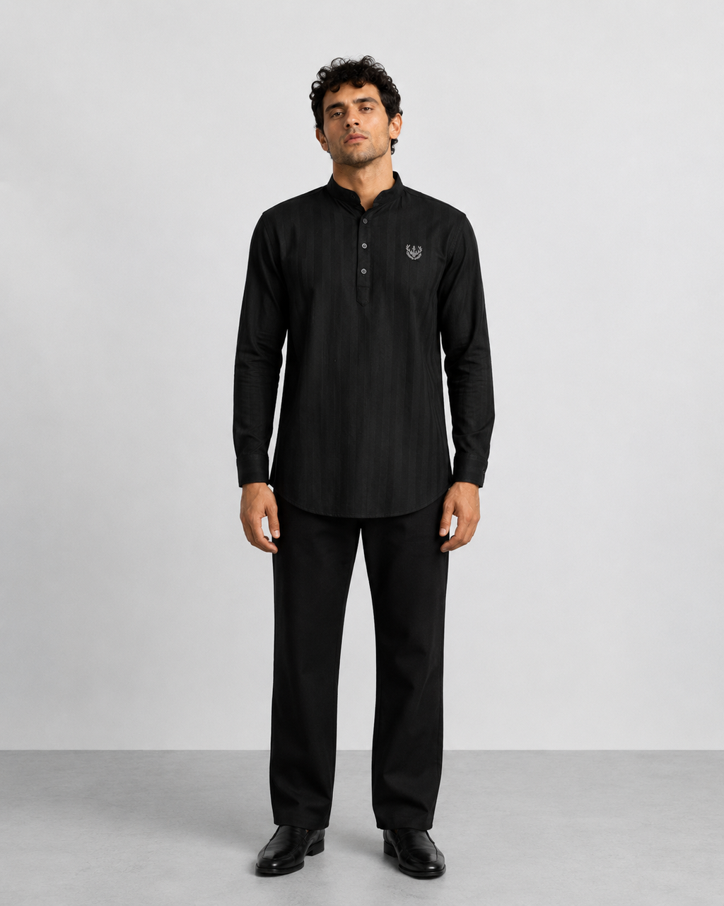 Black Textured Short Kurta
