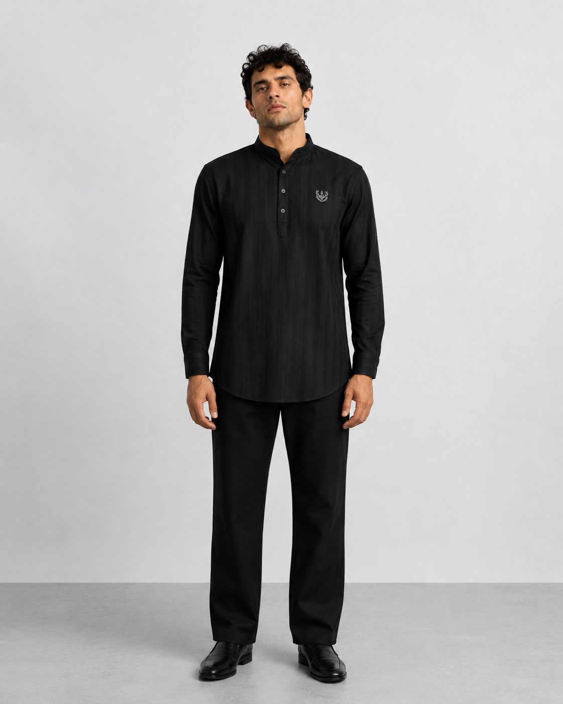 Black Textured Short Kurta