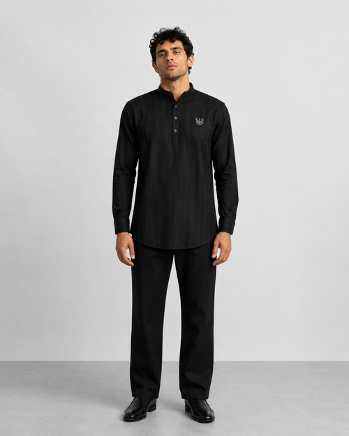 Black Textured Short Kurta
