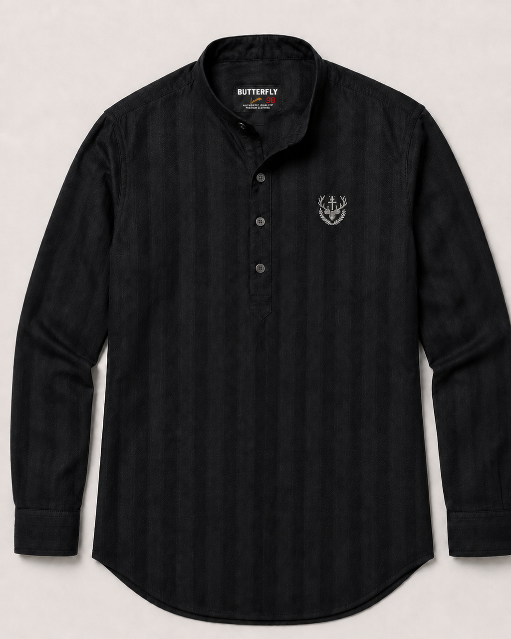Black Textured Short Kurta