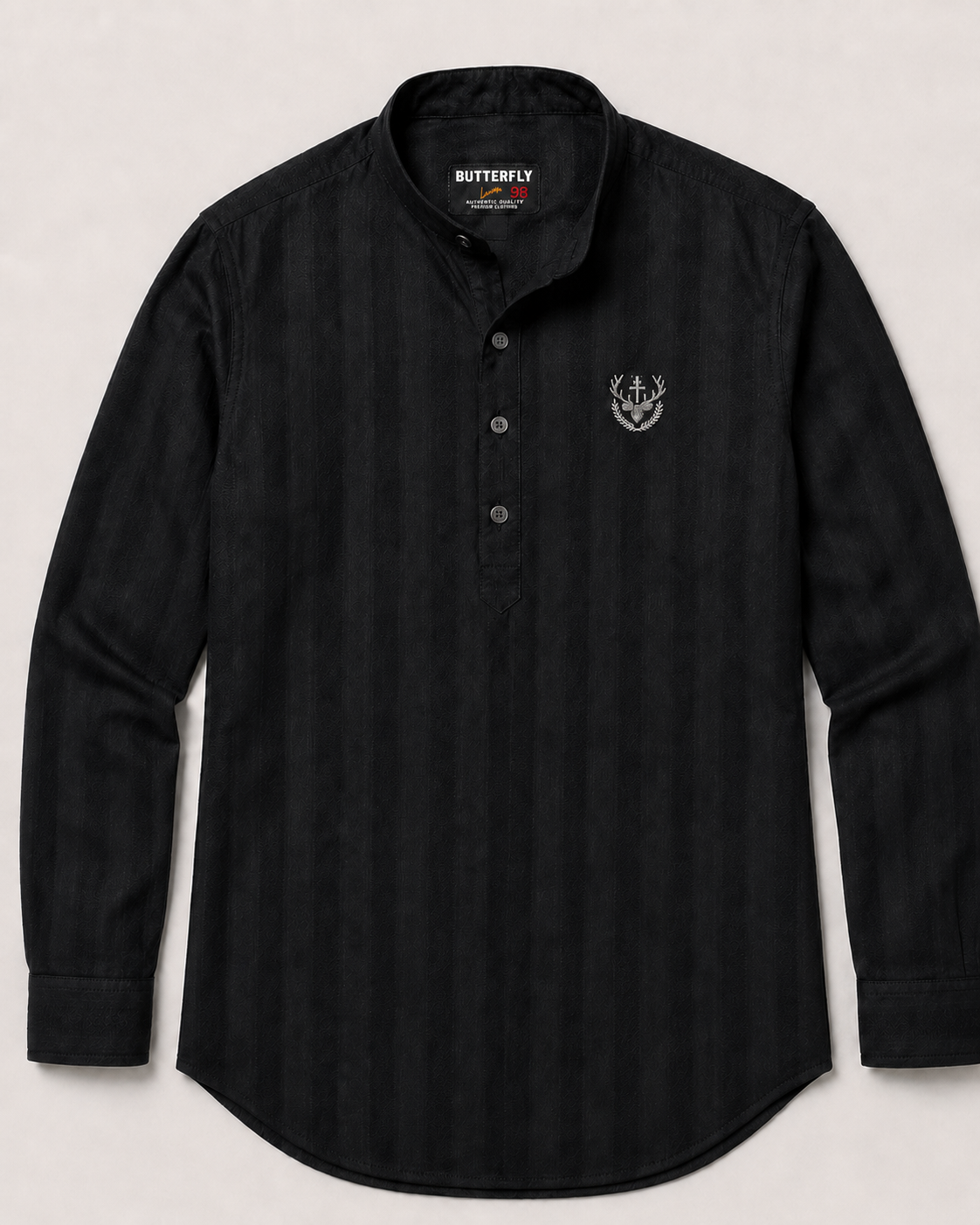 Black Textured Short Kurta