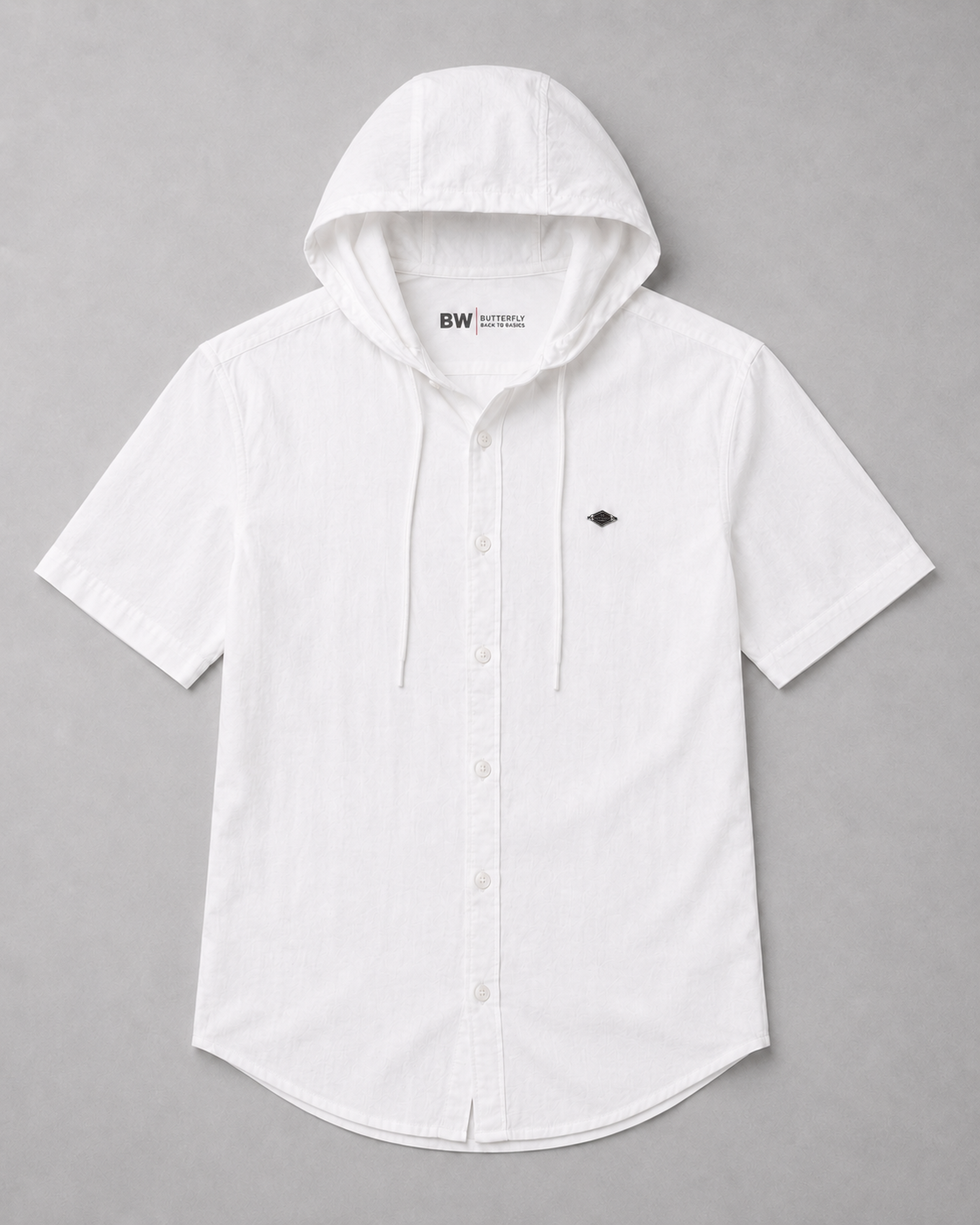 White Cotton Linen Hooded Shirt – Half Sleeve