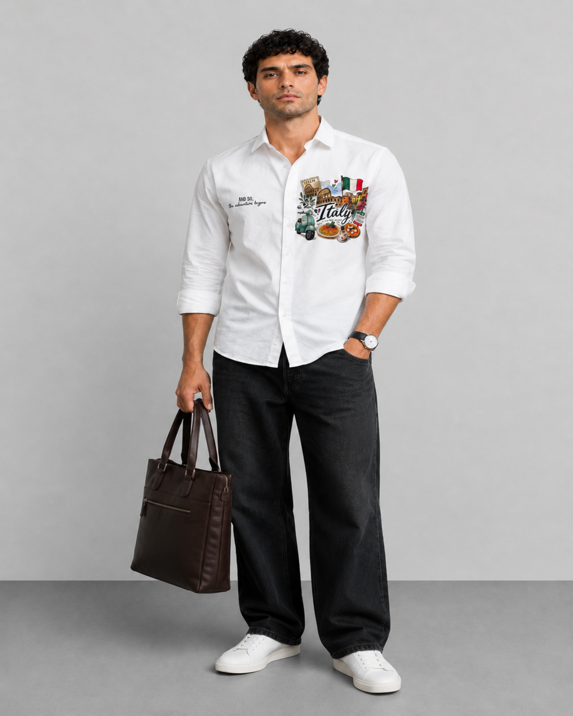 Italy Travel Print Cotton Shirt